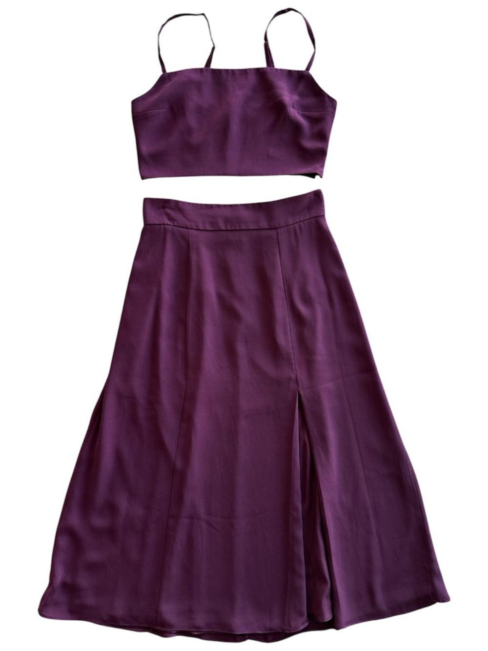 Fame and Partners Two Piece Crop Top Midi Skirt Party Burgundy Size 2 Women's